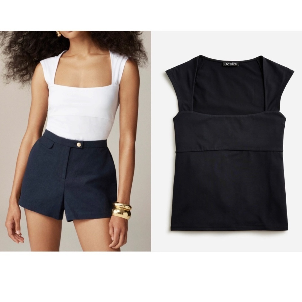 J Crew Black Squareneck Cap Sleeve Top